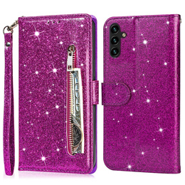 Klapkové puzdro pre Samsung Galaxy A56 5G, Wallet Zipper Pocket Glittery, fialové