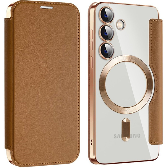 Klapkové puzdro pre Samsung Galaxy S24, RFID Wallet MagSafe CamShield, hnedé