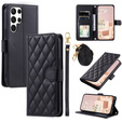 Puzdro s chlopňou pre Samsung Galaxy S25 Ultra, Rhombus Crossbody Leather, čierne