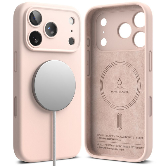 Puzdro Ringke pre iPhone 17 Pro Max, silikónové magnetické puzdro MagSafe, Pink Sand