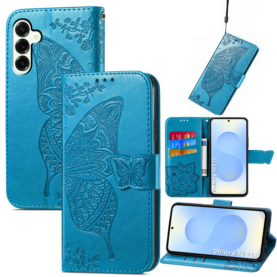 Klapkové puzdro pre Samsung Galaxy S25 FE, Butterfly, modré