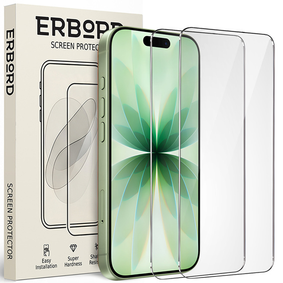 2x tvrdené sklo ERBORD 9H Hard Glass na displeji pre iPhone 17 Pro/17/16 Pro