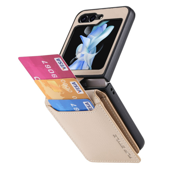 Puzdro pre Samsung Galaxy Z Flip7 FE / Z Flip6, Card Slot Ring Case, béžové