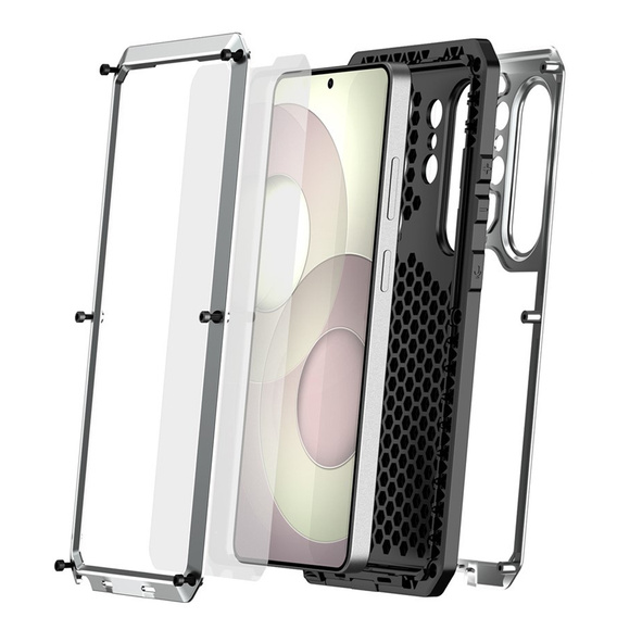 Puzdro s integrovaným sklom pre Samsung Galaxy S26 Ultra, strieborné