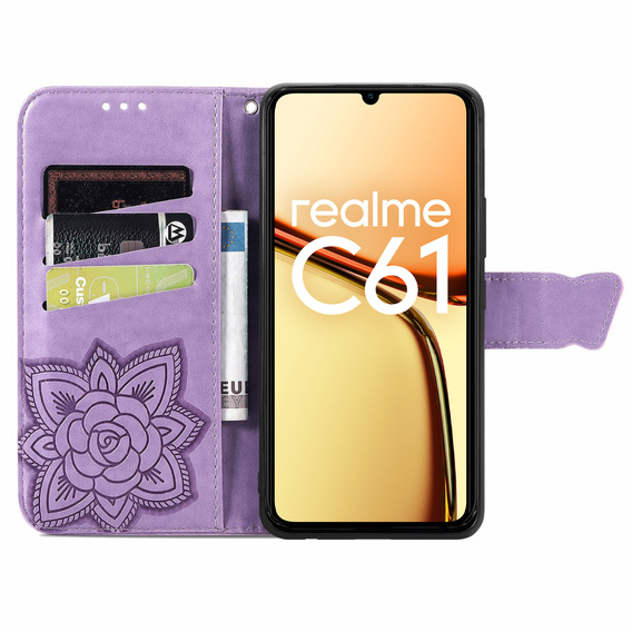 Klapkové puzdro pre Realme C61, Butterfly, fialové