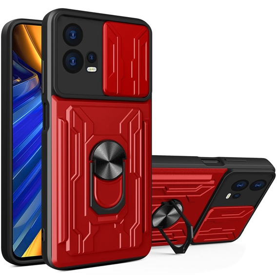 Obrnené puzdro pre Motorola Edge 30 Fusion 5G, Camera Slide Card Slot, červené