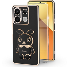 Puzdro pre Xiaomi Redmi Note 13 5G, Rabbit, čierne + tvrdené sklo 9H