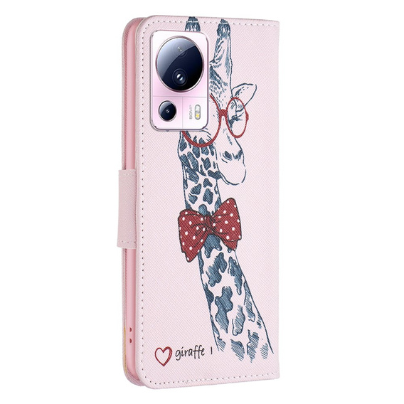 Klapkové puzdro pre Xiaomi 13 Lite, Wallet, giraffe, ružové