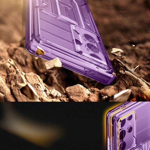 Puzdro pre Samsung Galaxy S24 Ultra, Tongate MECH Series Clip, transparentné / fialové