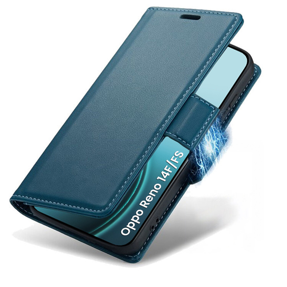 Puzdro pre Oppo Reno 14 F / 14 FS, ERBORD Glossy Litchi, flipová peňaženka, modré
