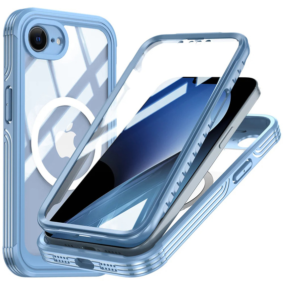 Puzdro pre iPhone 16E, Shockproof, so sklom, pre MagSafe, modré