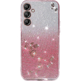 Puzdro pre Samsung Galaxy S24+ Plus, Glitter Flower, ružové rose gold