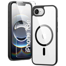 Magnetické puzdro pre iPhone 16E, MagSafe, čierne + tvrdené sklo 9H