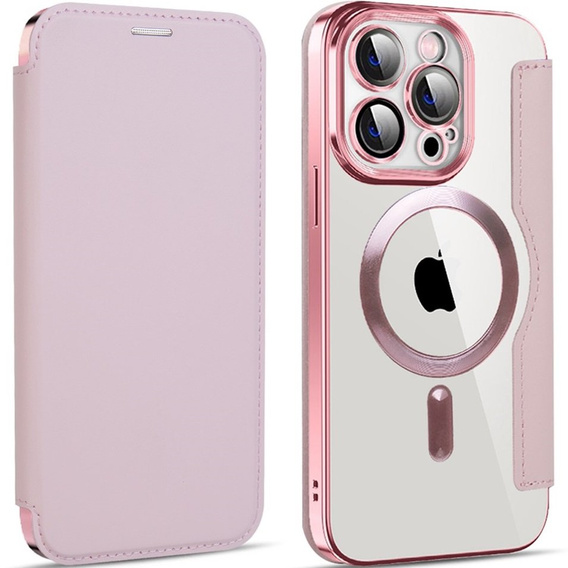 Klapkové puzdro pre iPhone 14 Pro, RFID Wallet MagSafe CamShield, ružové