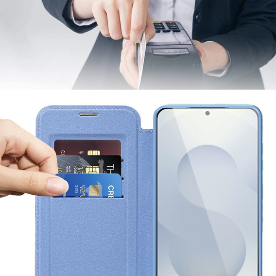 Klapkové puzdro pre Samsung Galaxy S25 Edge, RFID Wallet MagSafe CamShield, modré