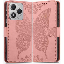 Klapkové puzdro pre Honor 400 Lite, Butterfly, ružové rose gold
