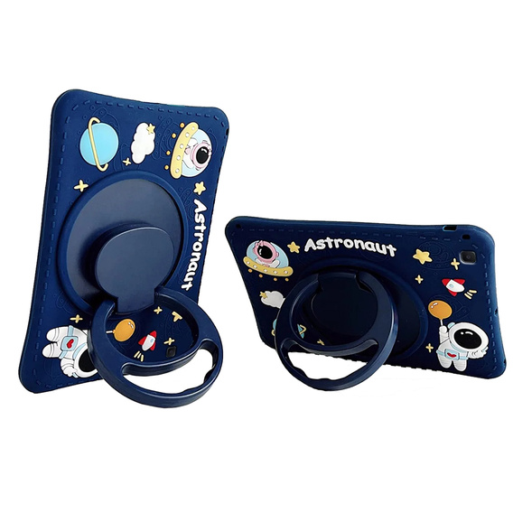 Detské silikónové puzdro pre Samsung Galaxy Tab S6 Lite P610/P615 / S6 Lite 2022 10.4, pancierované s popruhom, Astronaut, tmavomodré