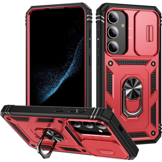 Obal na mobil pre Samsung Galaxy S24+ Plus, CamShield Slide, červené / čierne
