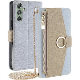 Flipové puzdro pre Samsung Galaxy M34 5G, Wallet Zipper Pocket, so zrkadlom, modré
