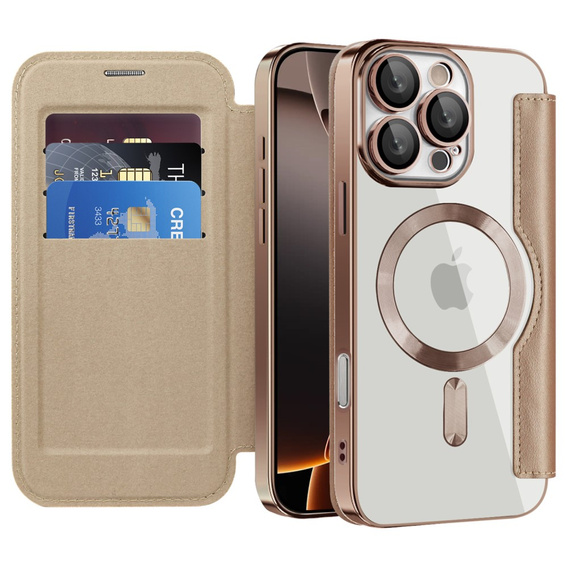 Klapkové puzdro pre iPhone 16 Pro Max, RFID Wallet MagSafe CamShield, zlaté