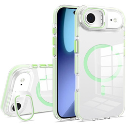 Puzdro pre iPhone Air, pre MagSafe, so stojanom, priehľadné so zelenými vložkami