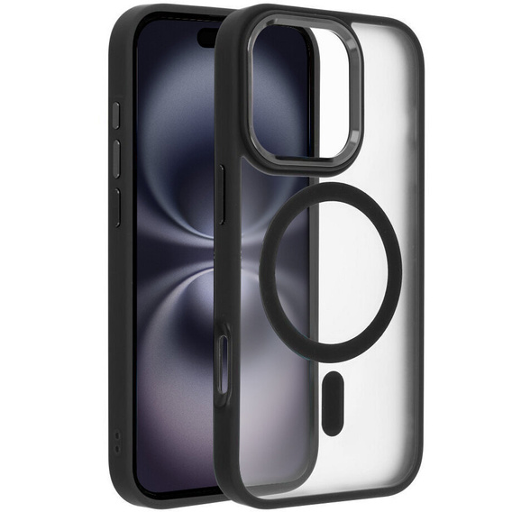 Puzdro pre iPhone 16 Pro Max, pre MagSafe, ERBORD Matt Case, transparentné / čierne + sklo na displej