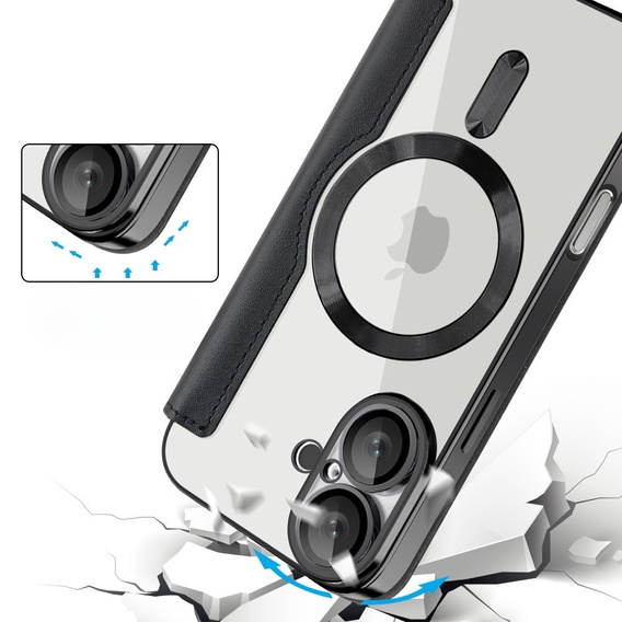 Klapkové puzdro pre iPhone 16, RFID Wallet MagSafe CamShield, čierne