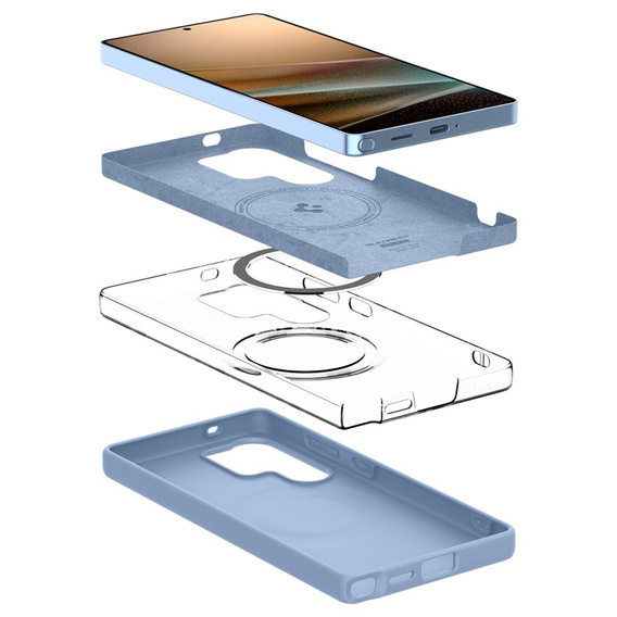 Spigen puzdro pre Samsung Galaxy S25 Ultra, Silicone Fit Mag, modré + tvrdené sklo