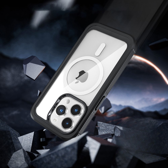 Puzdro pre iPhone 15 Pro, Armoured Full Protect 360° pre MagSafe, sklo na displej, čierne