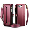 Puzdro CASEME pre iPhone16e, RFID Leather Wallet, s popruhom cez rameno, červené