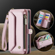Puzdro CASEME pre iPhone16E, RFID Leather Wallet, s popruhom cez rameno, ružové
