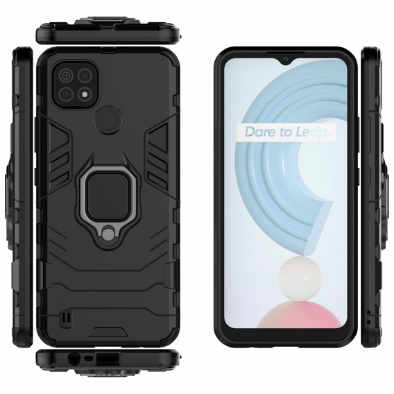 Obal na mobil pre Realme C21, Kickstand Ring, čierne
