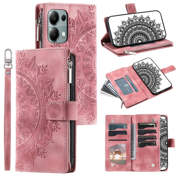 Klapkové puzdro pre Xiaomi Redmi Note 13 Pro 4G / Xiaomi Redmi Note 14S / Xiaomi Poco M6 Pro 4G, Mandala, ružové rose gold