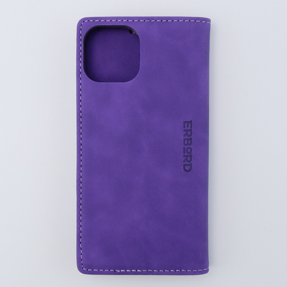 Puzdro pre iPhone 15, ERBORD Vintage, peňaženka s chlopňou, fialové