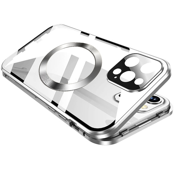 Magnetické puzdro Dual Glass MagSafe pre iPhone 16 Pro Max, strieborné