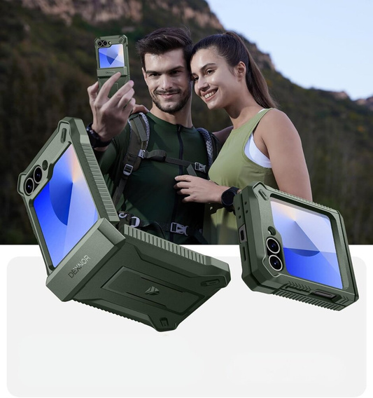 Pancierované puzdro pre Samsung Galaxy Z Flip7 FE / Z Flip6, Dexnor Clip Holder, zelený