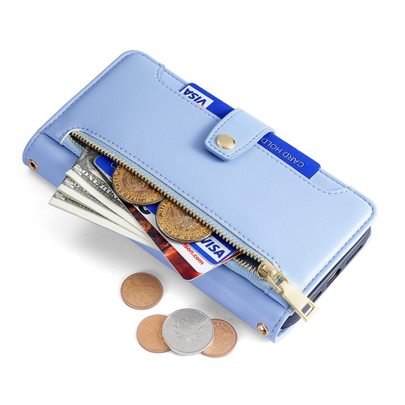 Klapkové puzdro pre Samsung Galaxy A54 5G, Wallet Zipper Pocket, modré