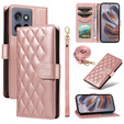 Puzdro s chlopňou pre Motorola Edge 50 Neo / Motorola ThinkPhone 25, Rhombus Crossbody Leather, ružové rose gold