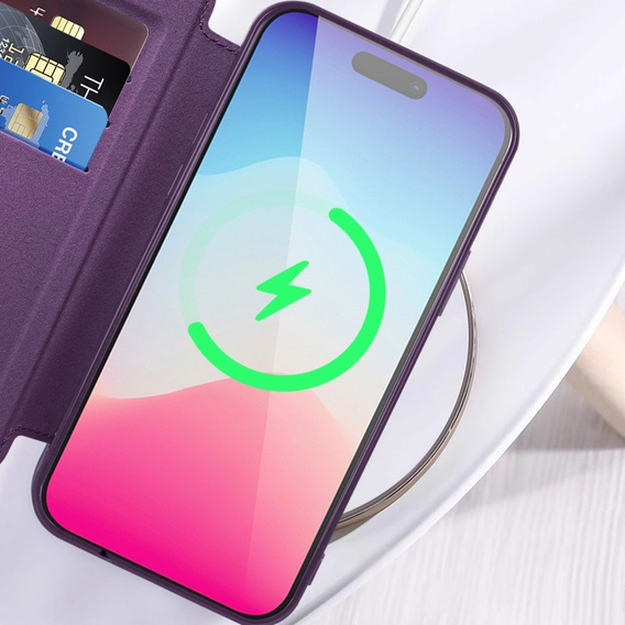 Klapkové puzdro pre iPhone 11, RFID Wallet MagSafe CamShield, fialové