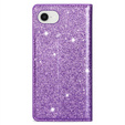 Flipové puzdro na iPhone 16E, Card Slot Glittery, fialové