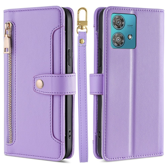 Klapkové puzdro pre Motorola Edge 40 Neo, Wallet Zipper Pocket, fialové