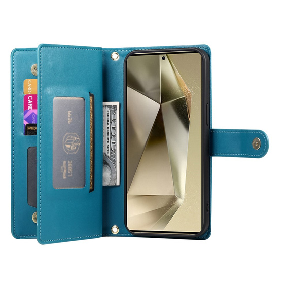 Klapkové puzdro pre Samsung Galaxy S25 Ultra, Wallet Zipper Pocket, modré