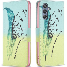 Klapkové puzdro pre Samsung Galaxy M34, Wallet, feather, modré