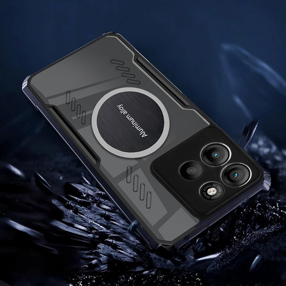 Puzdro pre Motorola Moto G15 / Motorola Moto G15 Power, s magnetickým štítkom, transparentné / čierne