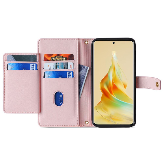 Klapkové puzdro pre Oppo Reno8 T 4G, Wallet Zipper Pocket, ružové