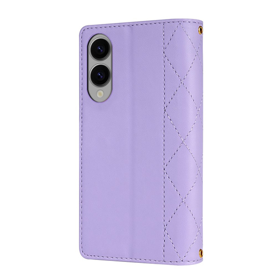 Puzdro s chlopňou pre Samsung Galaxy S25 Edge, Rhombus Crossbody Leather, fialové