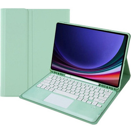 Puzdro + klávesnica Samsung Galaxy Tab S9+, Leather Pen Slot TouchPad, svetlozelené