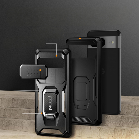 Puzdro pre Google Pixel 8, séria Tongate MECH so stojanom, čierne