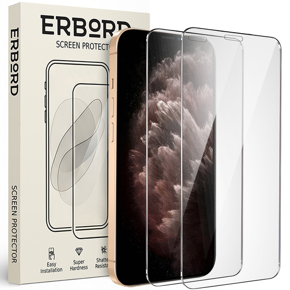 2x tvrdené sklo pre iPhone 11 Pro, ERBORD 9H Hard Glass na displeji