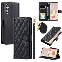 Puzdro s chlopňou pre Samsung Galaxy S25 FE, Rhombus Crossbody Leather, čierne